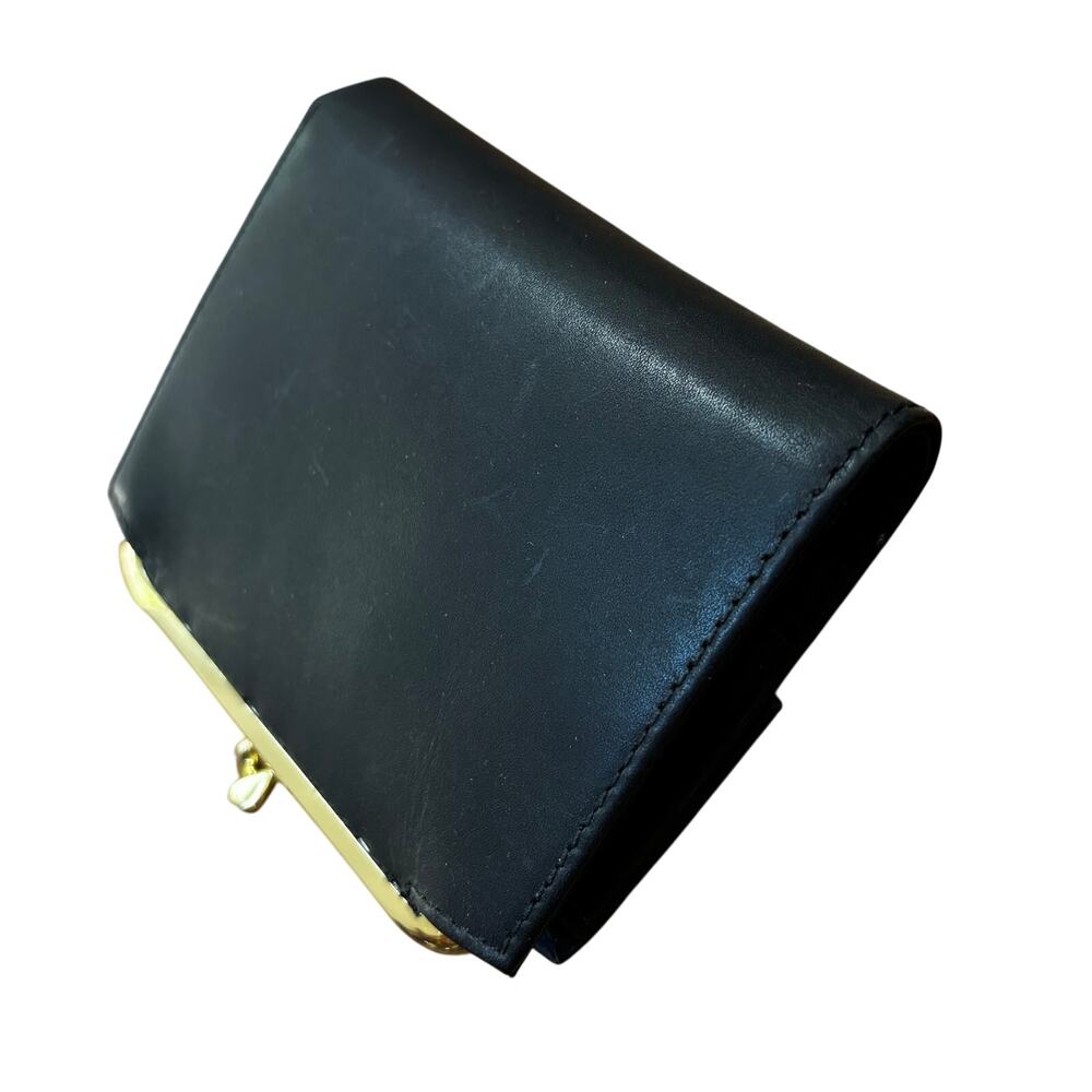 Vintage Rolfs black leather coin purse wallet embossed floral flap gold kisslock - Picture 9 of 10
